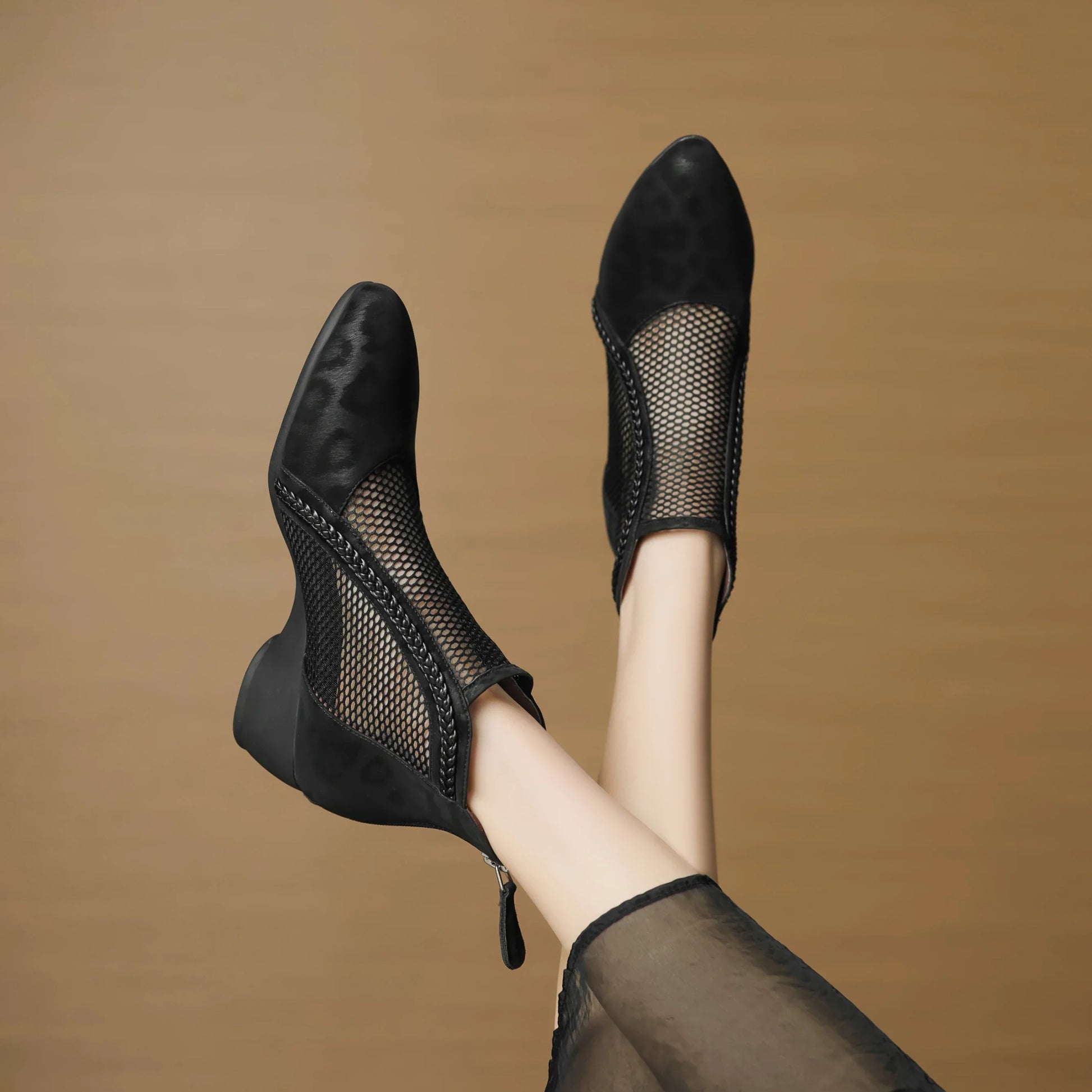 Corentine | Women's Leopard Print Mesh Panel Block Heel Ankle Boot