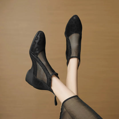 Corentine | Women's Leopard Print Mesh Panel Block Heel Ankle Boot