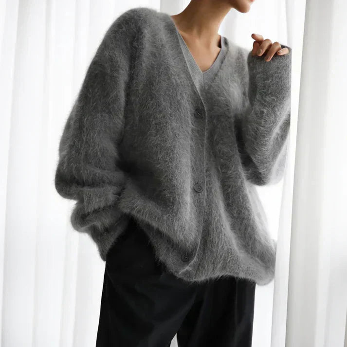 Marlowe | Women's Fuzzy Knit V-Neck Button-Front Cardigan