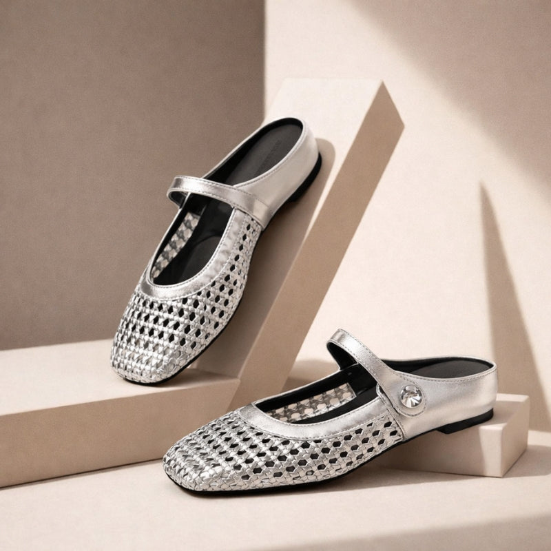 Sienna | Women's Flat Mules Woven Mary Jane Slip On Gold