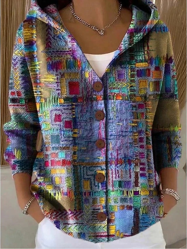 Thandra | Women's Colourful Printed Button-Front Hooded Shirt