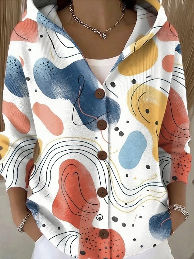 Thandra | Women's Colourful Printed Button-Front Hooded Shirt