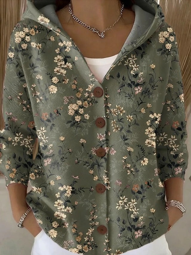 Thandra | Women's Colourful Printed Button-Front Hooded Shirt