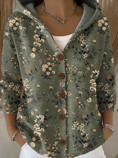Thandra | Women's Colourful Printed Button-Front Hooded Shirt