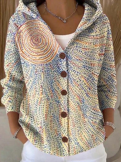 Thandra | Women's Colourful Printed Button-Front Hooded Shirt
