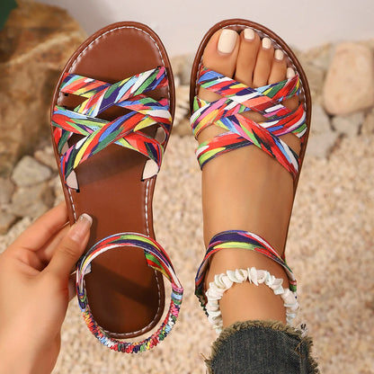 Soraia | Flat Sandals Boho Colorful Woven Strap Beach