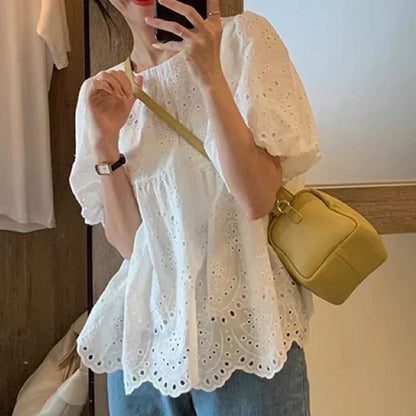 Marcia | Puff Sleeve Broderie Anglaise Loose Relaxed Blouse