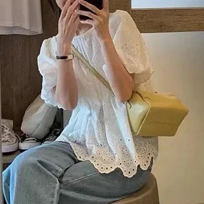 Marcia | Puff Sleeve Broderie Anglaise Loose Relaxed Blouse