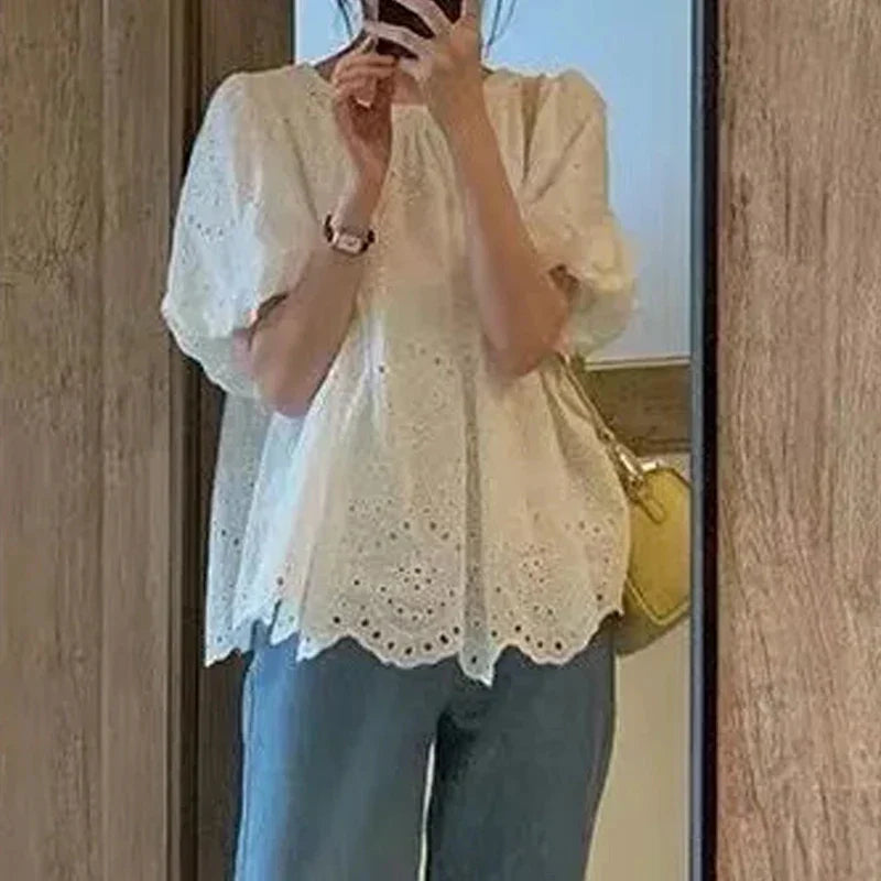 Marcia | Puff Sleeve Broderie Anglaise Loose Relaxed Blouse