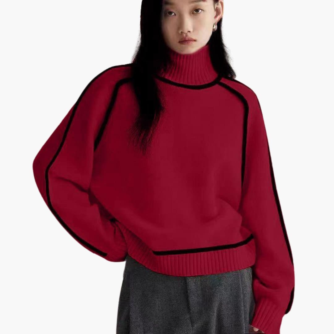 Marlowe | Women's Turtleneck Contrast Trim Relaxed Sweater