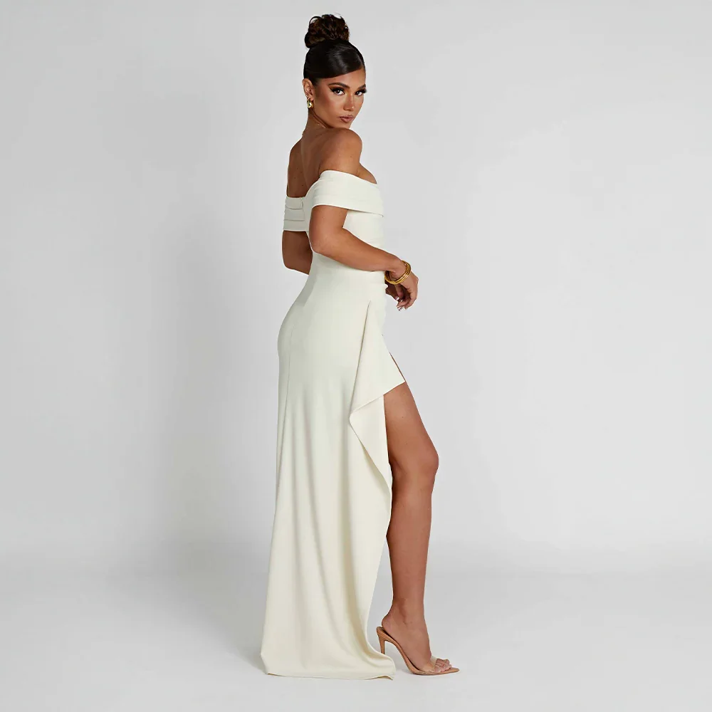 Vivienne | Off Shoulder Maxi Dress Ruched High Slit Formal
