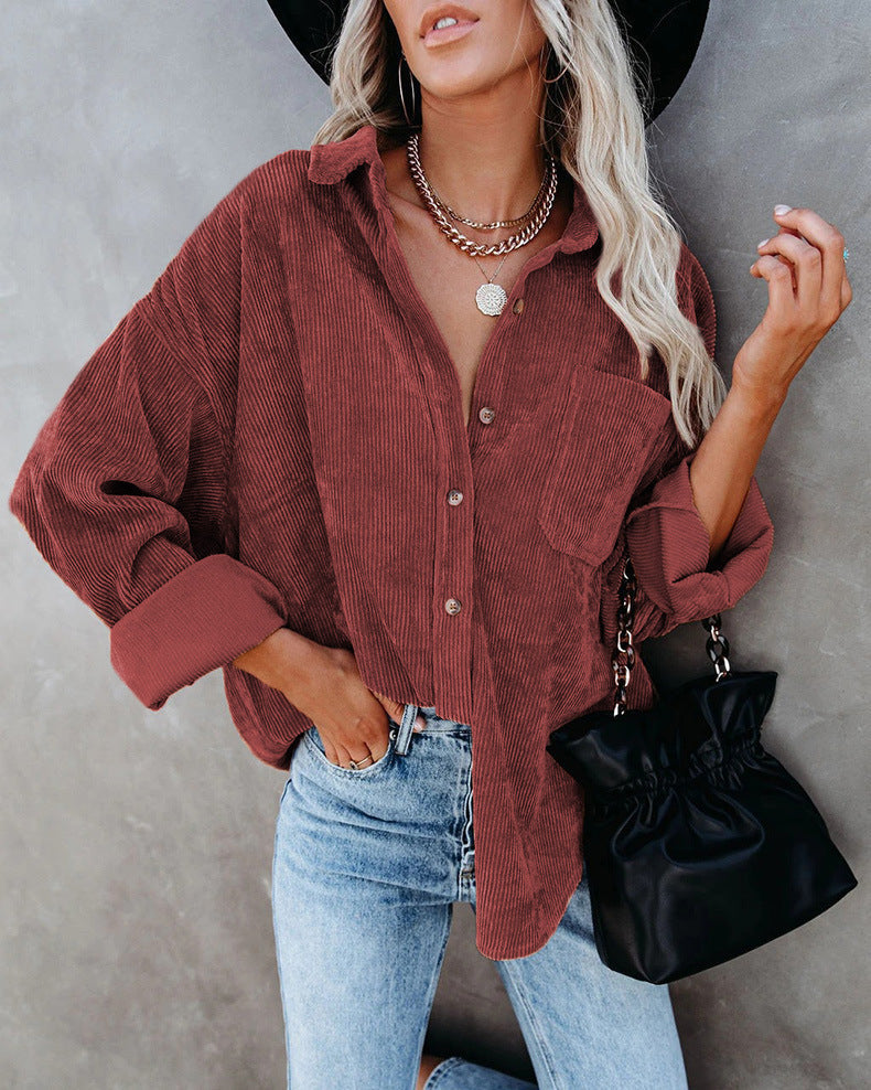 Wrenley | Women's Corduroy Oversized Button Down Shirt