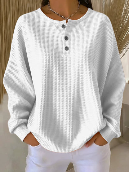 Bexley | Women's Waffle Knit Henley Drop Shoulder Sweatshirt
