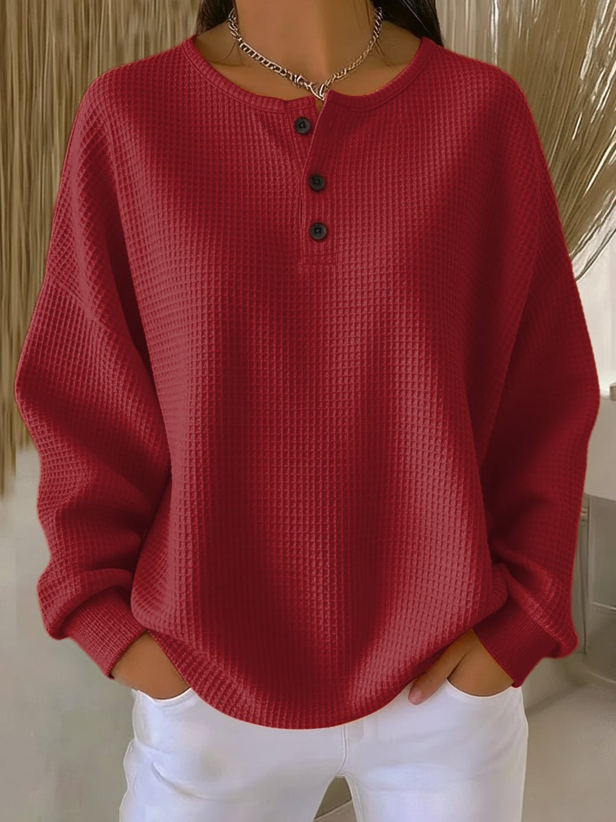 Bexley | Women's Waffle Knit Henley Drop Shoulder Sweatshirt