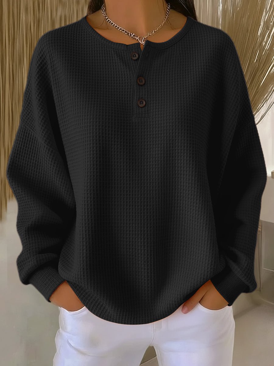 Bexley | Women's Waffle Knit Henley Drop Shoulder Sweatshirt
