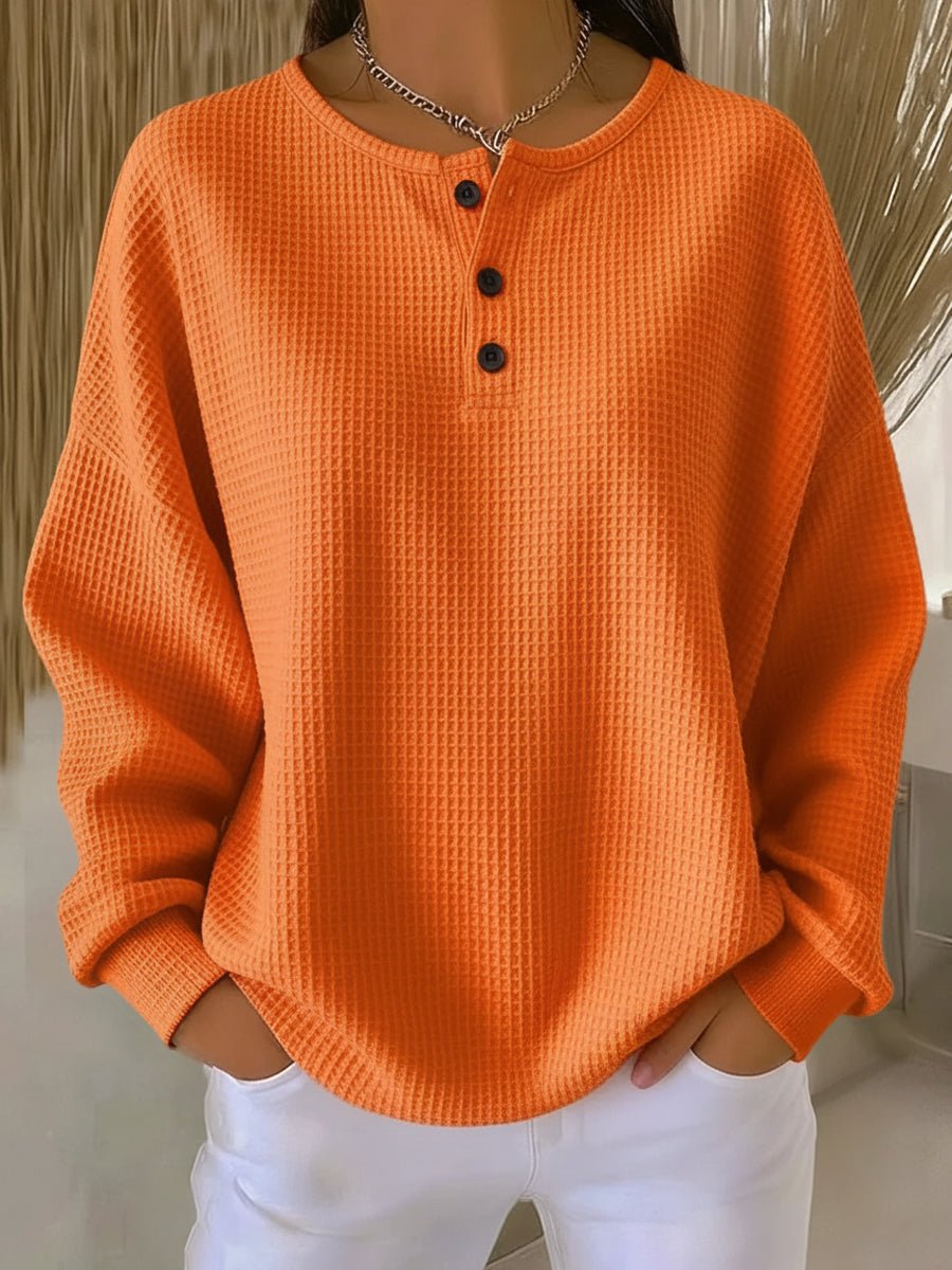 Bexley | Women's Waffle Knit Henley Drop Shoulder Sweatshirt