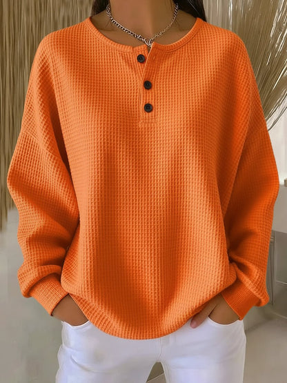 Bexley | Women's Waffle Knit Henley Drop Shoulder Sweatshirt