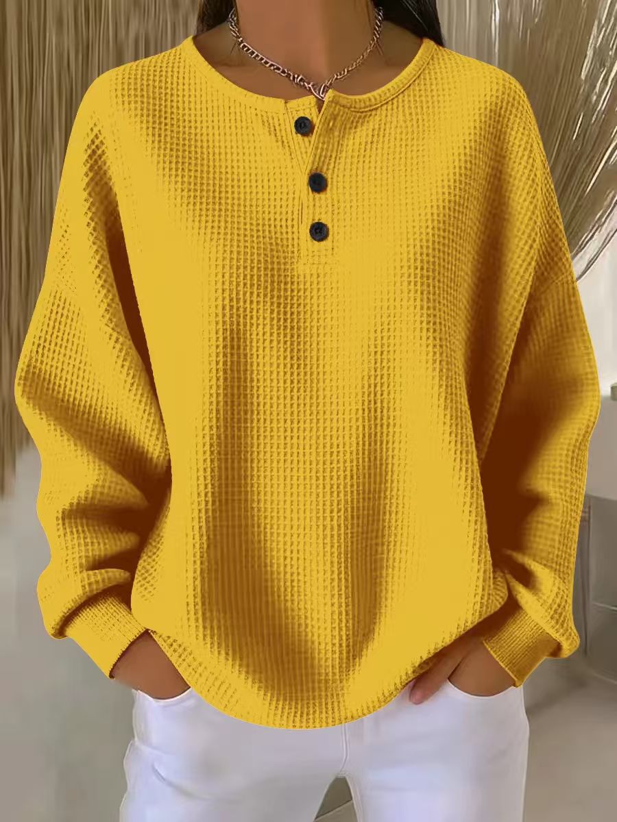 Bexley | Women's Waffle Knit Henley Drop Shoulder Sweatshirt
