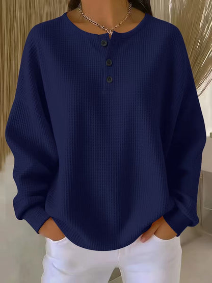 Bexley | Women's Waffle Knit Henley Drop Shoulder Sweatshirt