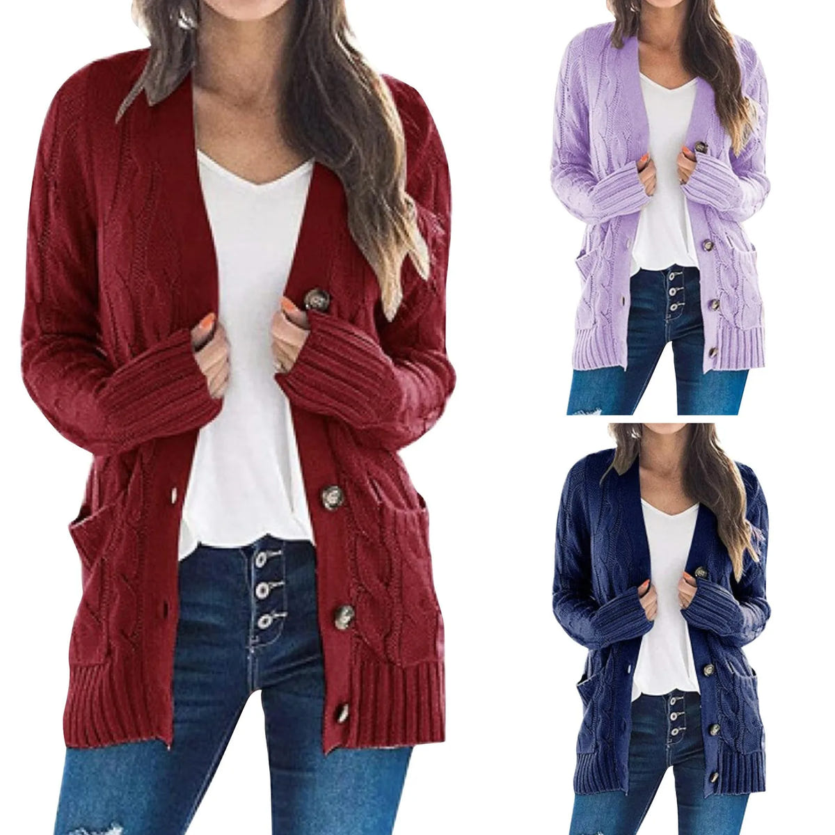 Elara | Women's Cosy Knit Cable Cardigan with Pockets