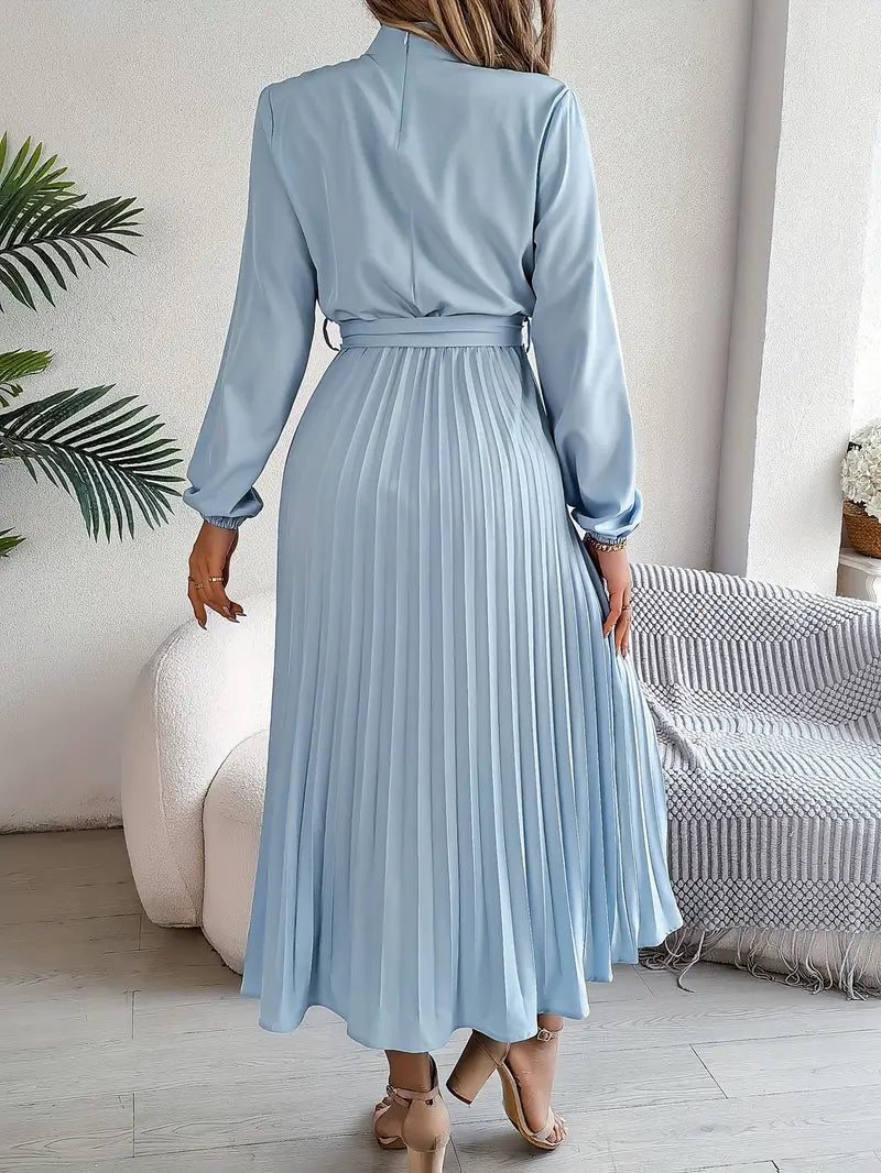 Chloé | Pleated Belted Waist Long Sleeve Midi Wedding Guest Dress