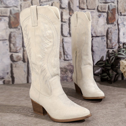 Cassidy | Women's Western Cowboy Embroidered Block Heel Mid-Calf Boot