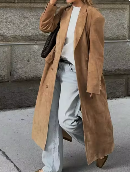 Rosaria | Women's Long Suede Trench Coat Belted Tailored Coat