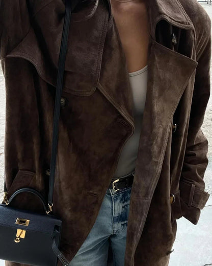 Rosaria | Women's Long Suede Trench Coat Belted Tailored Coat