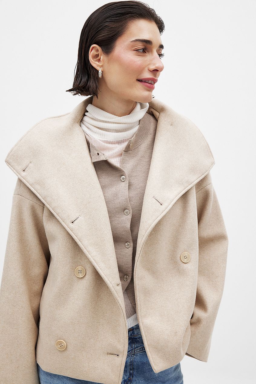 Brigitte | Women's Double-Breasted Wool Blend Short Pea Coat
