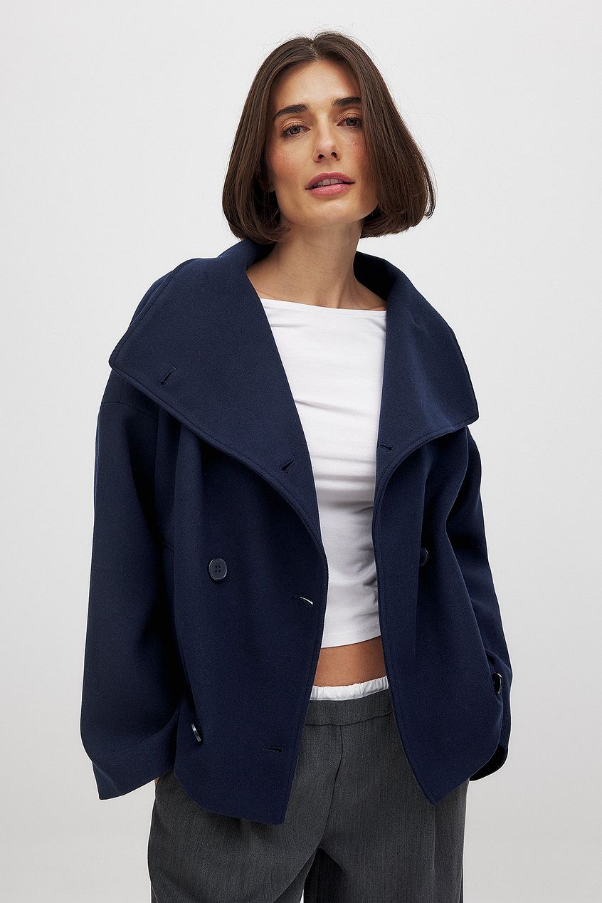 Brigitte | Women's Double-Breasted Wool Blend Short Pea Coat