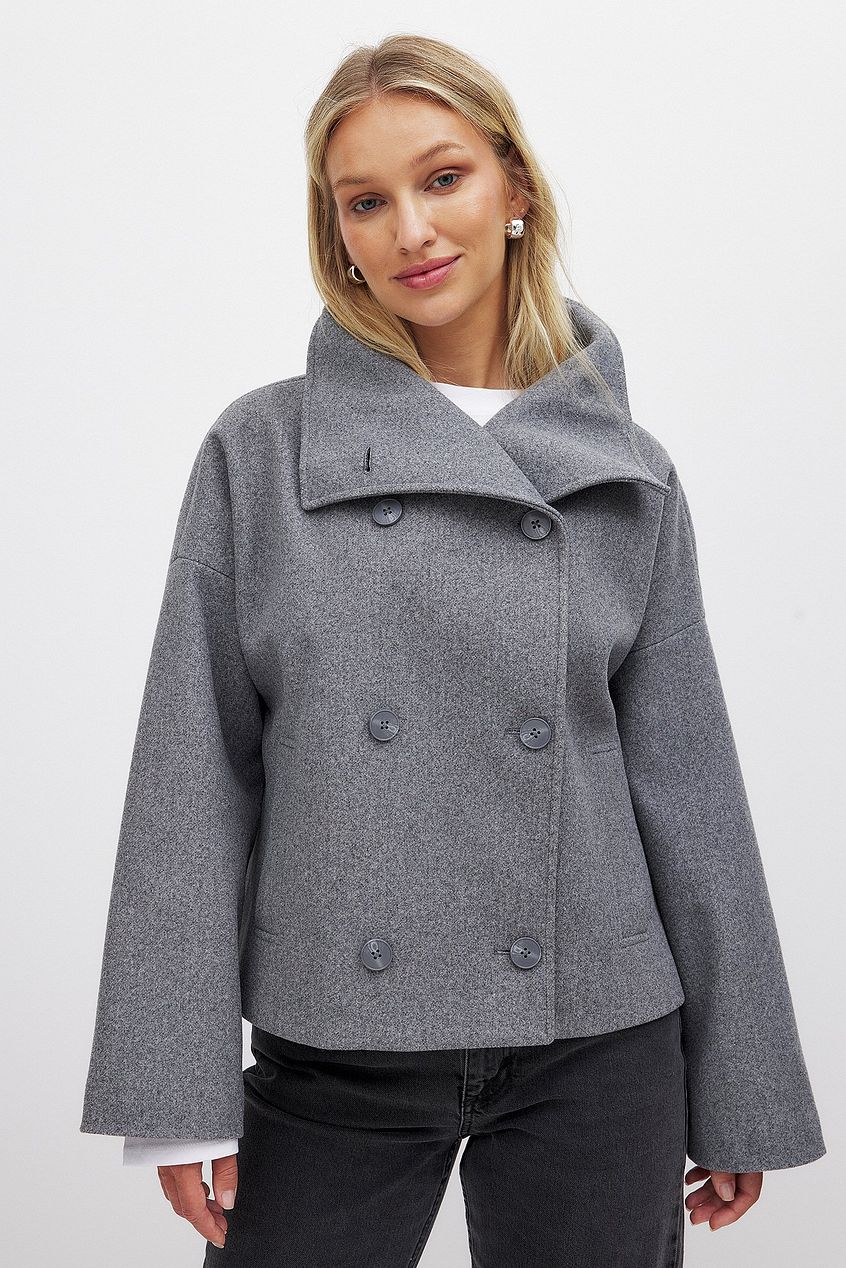 Brigitte | Women's Double-Breasted Wool Blend Short Pea Coat