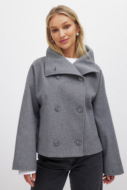 Brigitte | Women's Double-Breasted Wool Blend Short Pea Coat