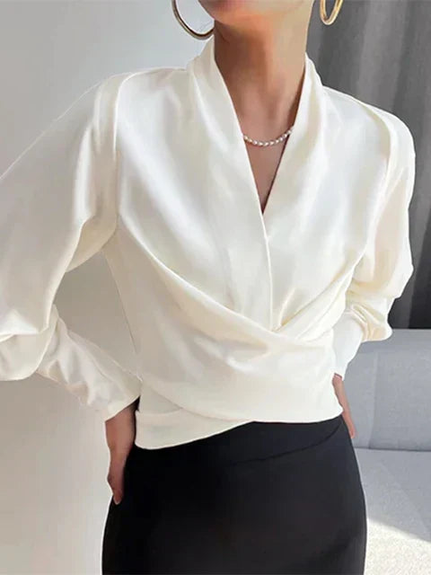 Isabeau | Women's Elegant Draped V-Neck Satin Blouse