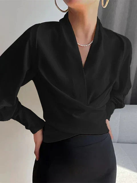 Isabeau | Women's Elegant Draped V-Neck Satin Blouse