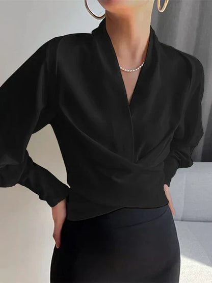Isabeau | Women's Elegant Draped V-Neck Satin Blouse