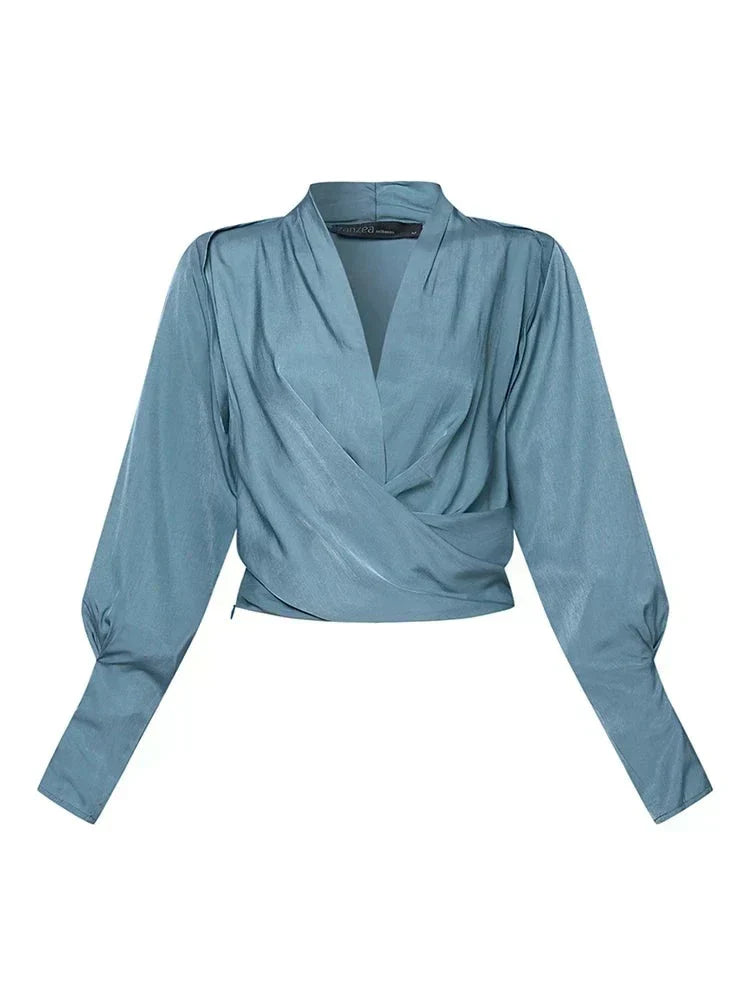 Isabeau | Women's Elegant Draped V-Neck Satin Blouse