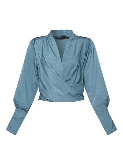Isabeau | Women's Elegant Draped V-Neck Satin Blouse