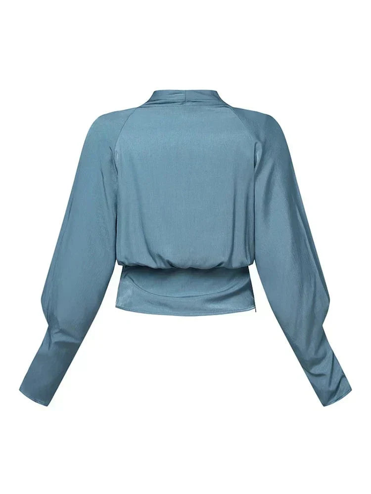 Isabeau | Women's Elegant Draped V-Neck Satin Blouse