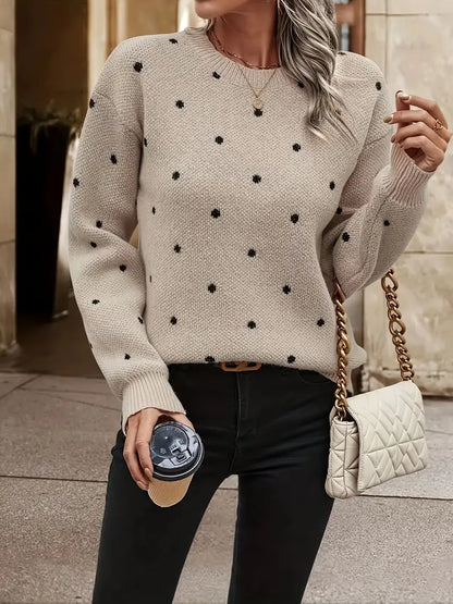 Marlenya | Women's Polka Dot Knitted Long Sleeve Sweater