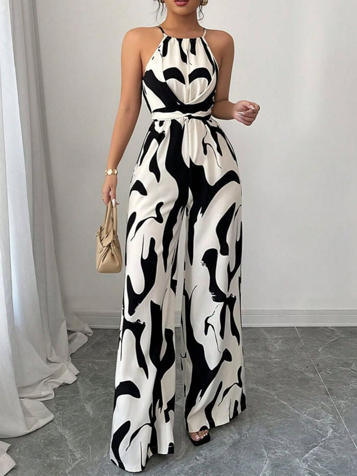 Seraphine | Women's Abstract Print Halter Neck Wide Leg Jumpsuit