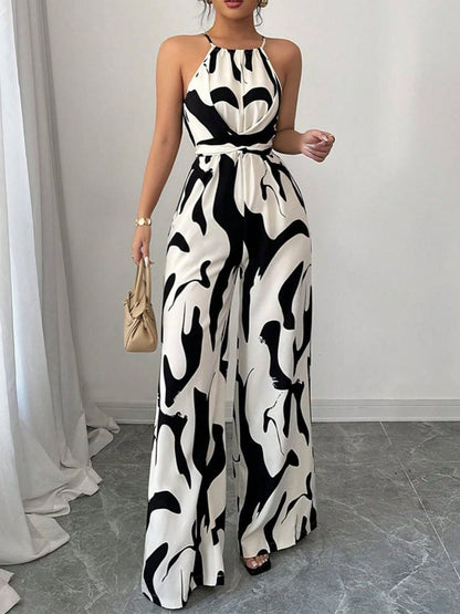 Seraphine | Women's Abstract Print Halter Neck Wide Leg Jumpsuit