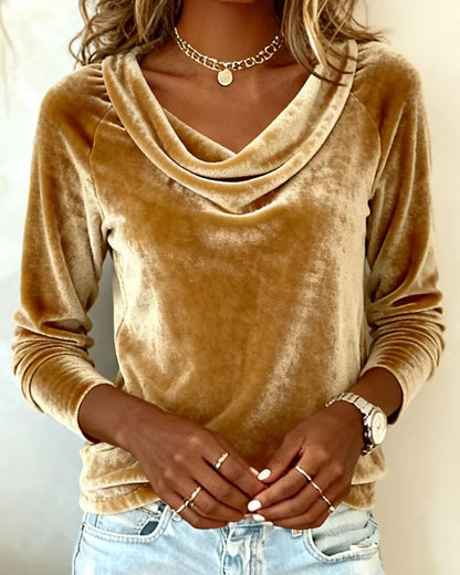 Verena | Women's Long Sleeve Velvet Cowl Neck Blouse
