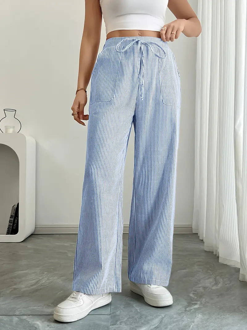 Marisol | Women's Wide Leg Striped Drawstring Beach Pants