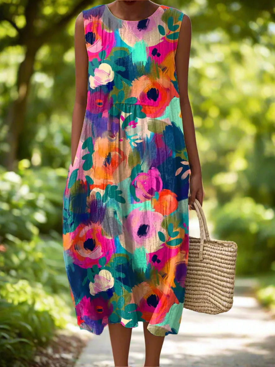 Marisol | Women's Floral Print Sleeveless Summer Midi Dress