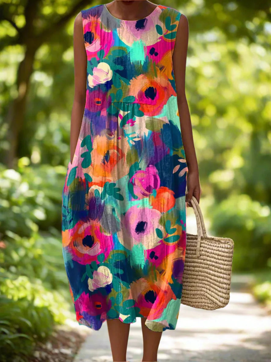 Marisol | Women's Floral Print Sleeveless Summer Midi Dress