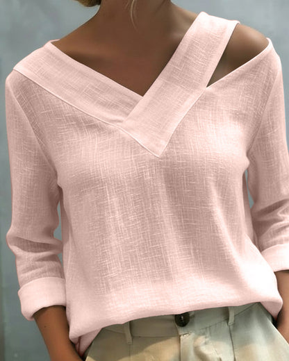 Aria | Off Shoulder Asymmetric V Neck Long Sleeve Relaxed Top