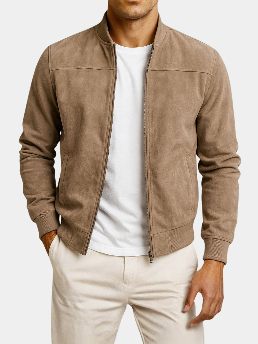 Callan | Men's Suede-Texture Zip-Up Bomber Jacket