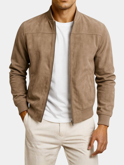 Callan | Men's Suede-Texture Zip-Up Bomber Jacket