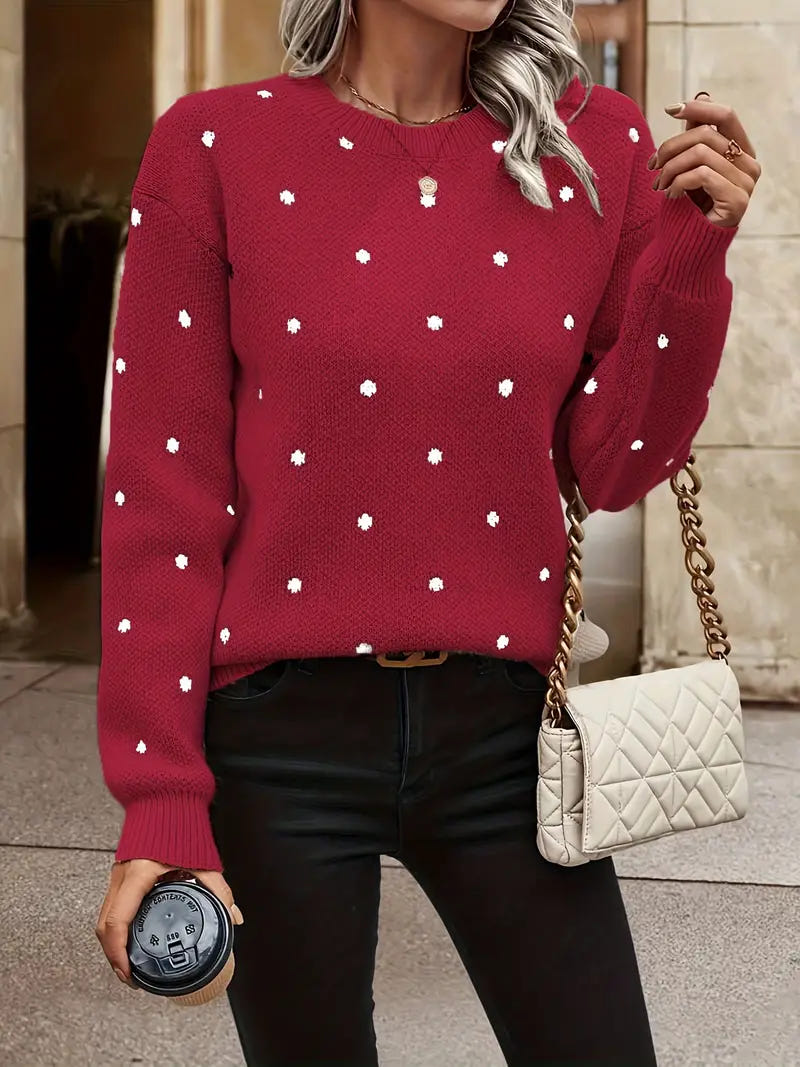 Marlenya | Women's Polka Dot Knitted Long Sleeve Sweater