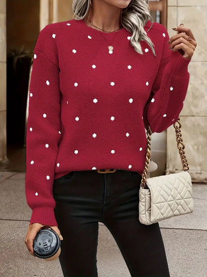 Marlenya | Women's Polka Dot Knitted Long Sleeve Sweater